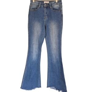 Nature Denim High Rise Flare Jeans Stretch Rough Hem Size 7